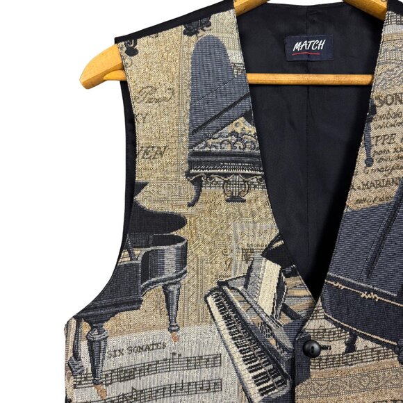 Vintage 90s Piano Print Tapestry Vest, Waistcoat, Music Theme, Musician Gift - Picture 2 of 11